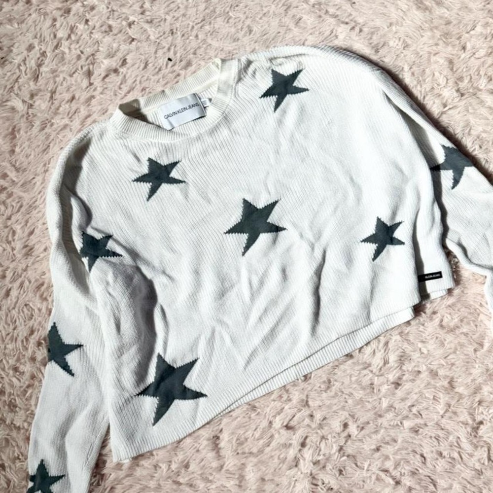 Oversized Cropped Star Ribbed Knit Substantian Sweater Womens S Kidcore Teacher